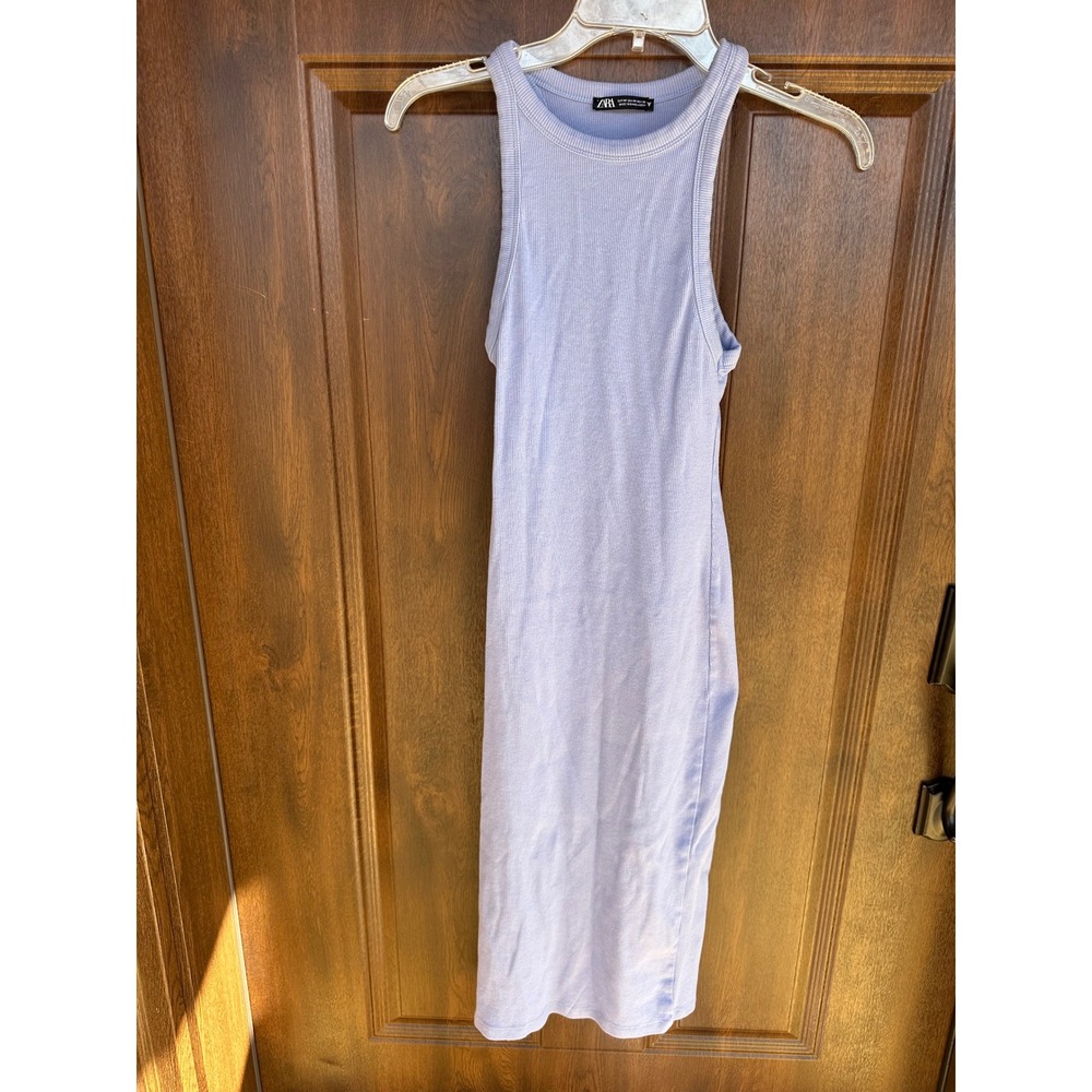 ZARA Women's Lilac Periwinkle Ribbed Bodycon Midi Lounge Party Dress | SZ M